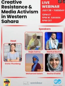 July 28 Webinar: Western Sahara Creative Resistance & Media Activism, hosted by Greta Thunberg, Noon EDT